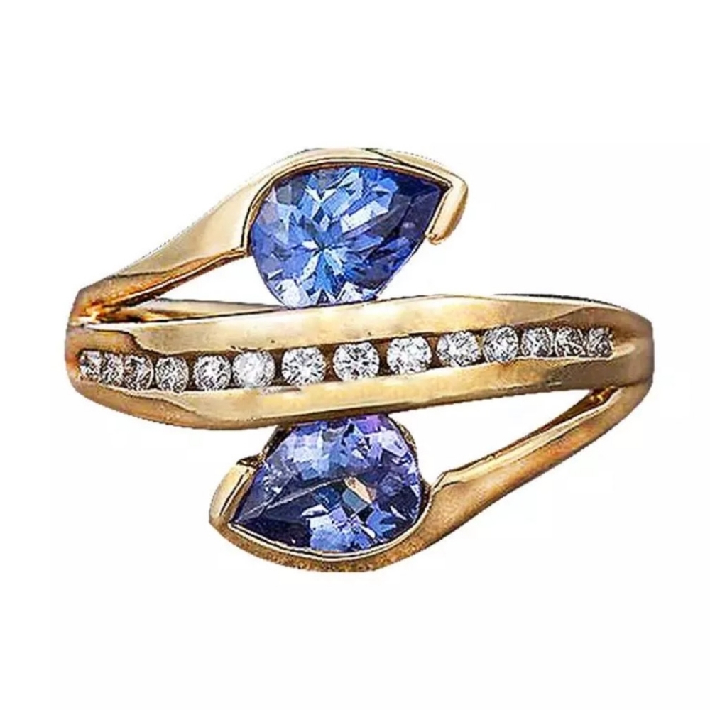 🎀18k Royal Blue Sapphire Diamond Accent Ring - Picture 1 of 5